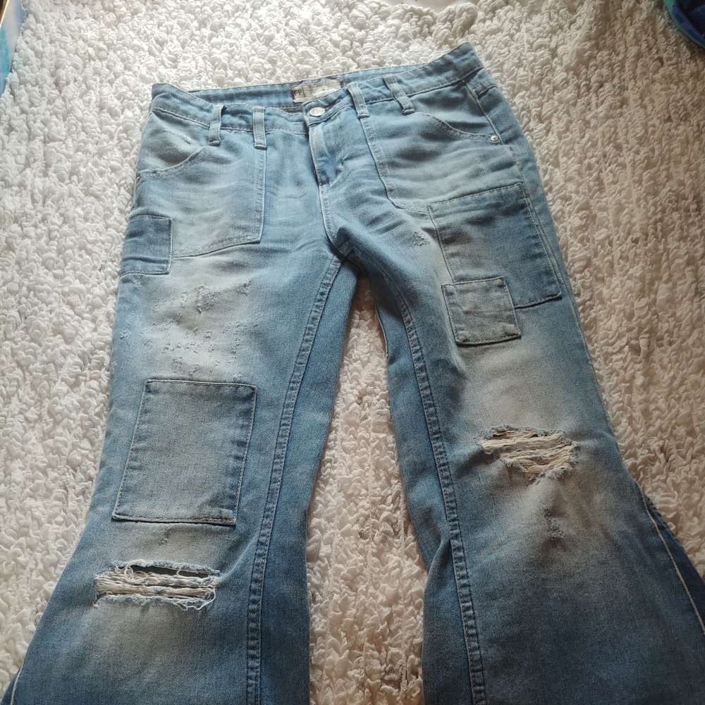 High waisted Free People cropped flare jeans